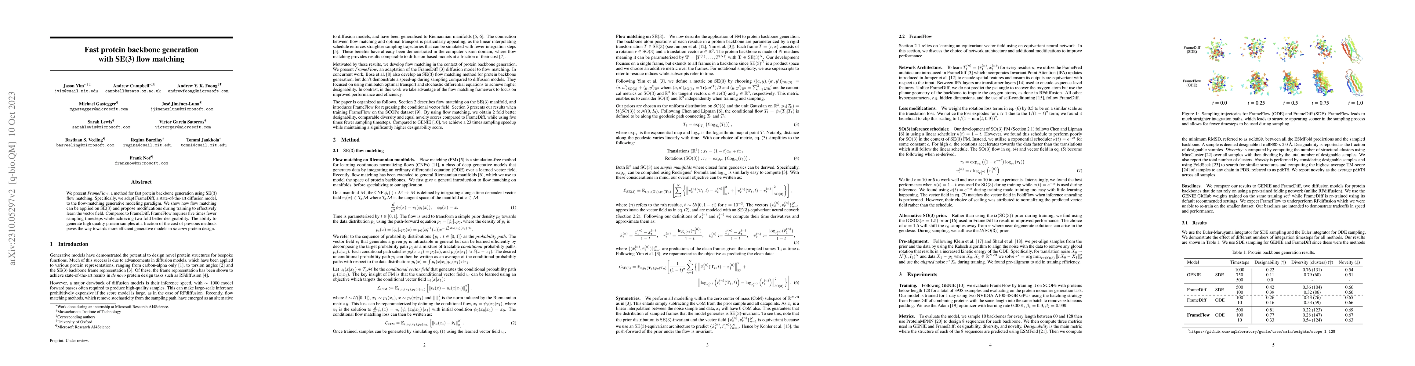 Thumbnail for Fast protein backbone generation with SE(3) flow matching