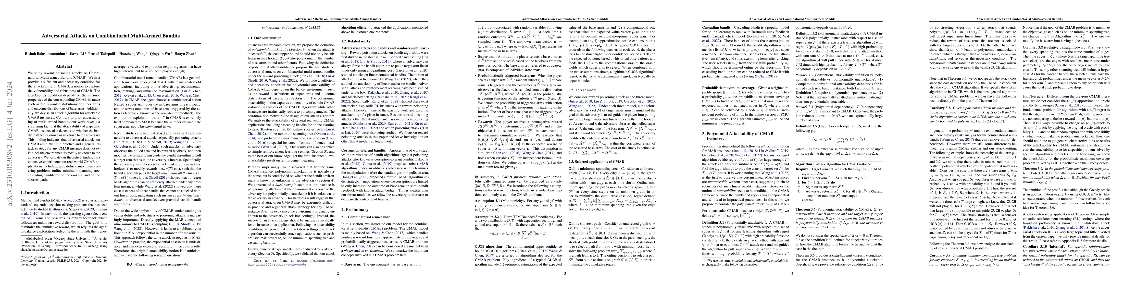 Thumbnail for Adversarial Attacks on Combinatorial Multi-Armed Bandits