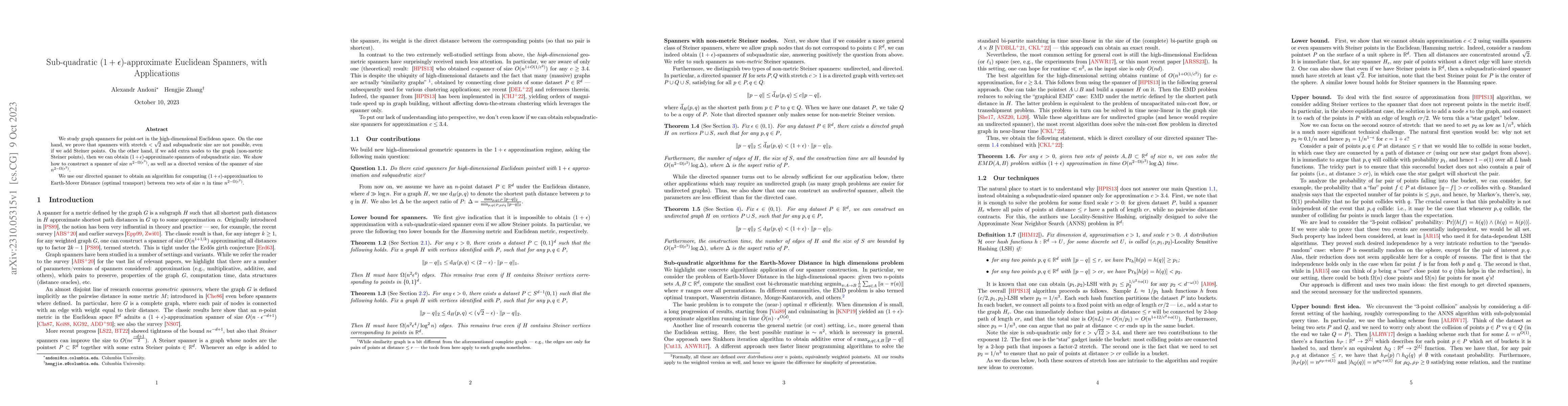 Thumbnail for Sub-quadratic (1+\eps)-approximate Euclidean Spanners, with Applications