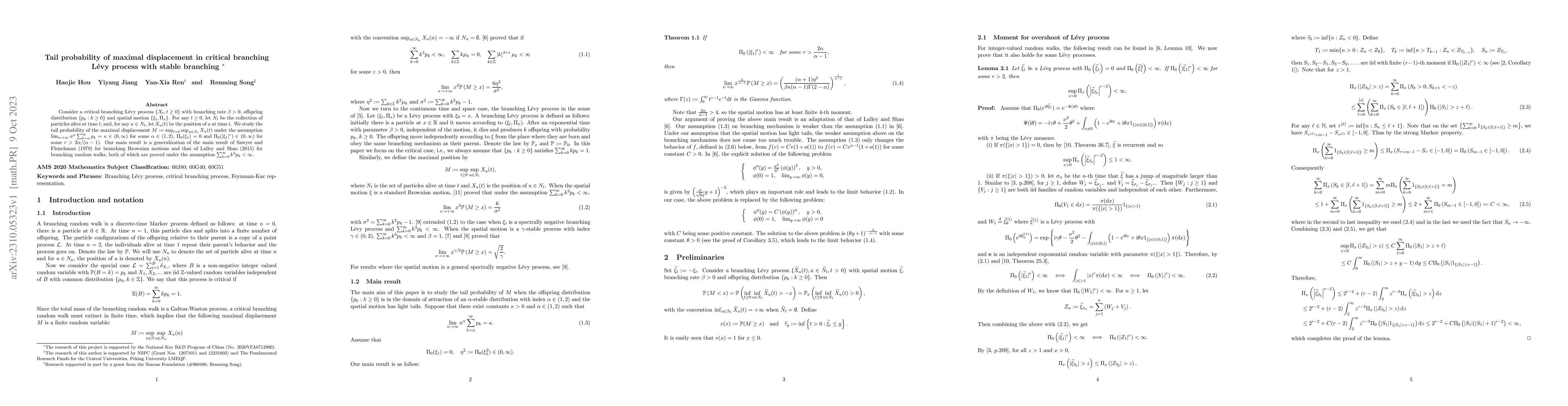 Thumbnail for Tail probability of maximal displacement in critical branching L\'{e}vy
  process with stable branching