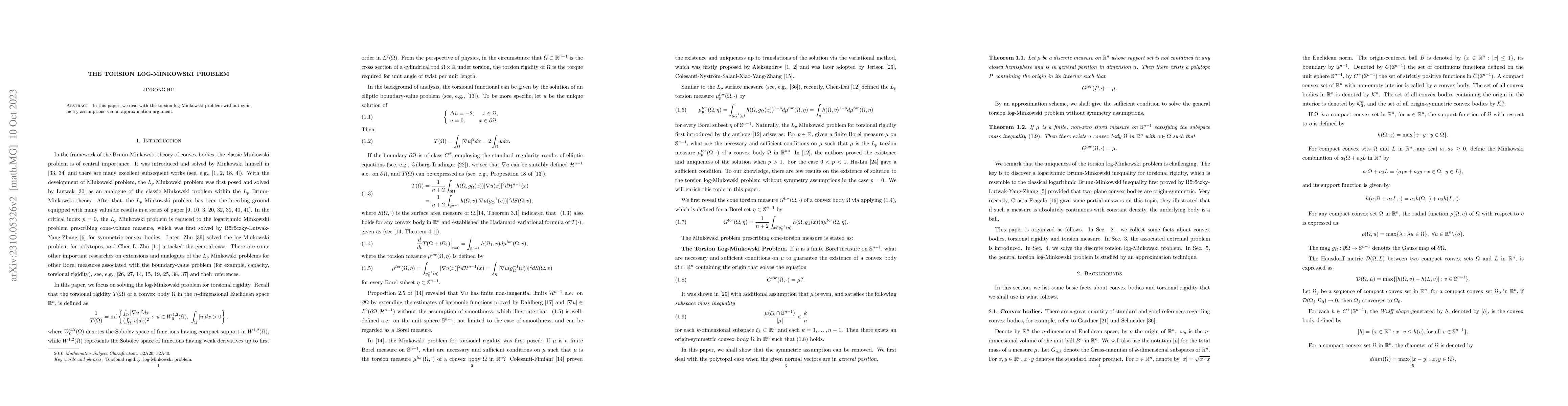 Thumbnail for The torsion log-Minkowski problem