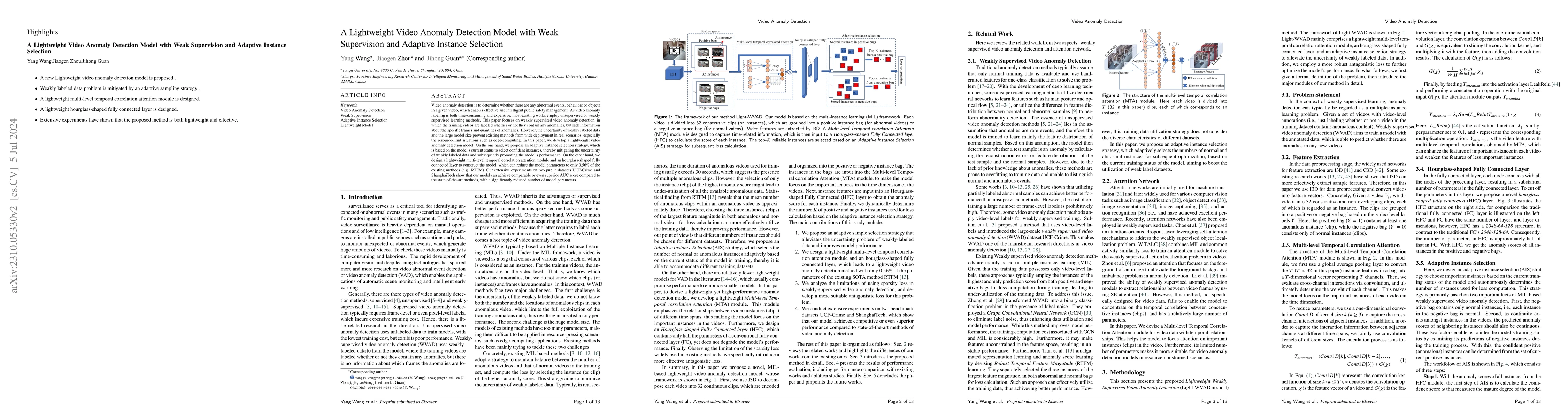 Thumbnail for A Lightweight Video Anomaly Detection Model with Weak Supervision and
  Adaptive Instance Selection