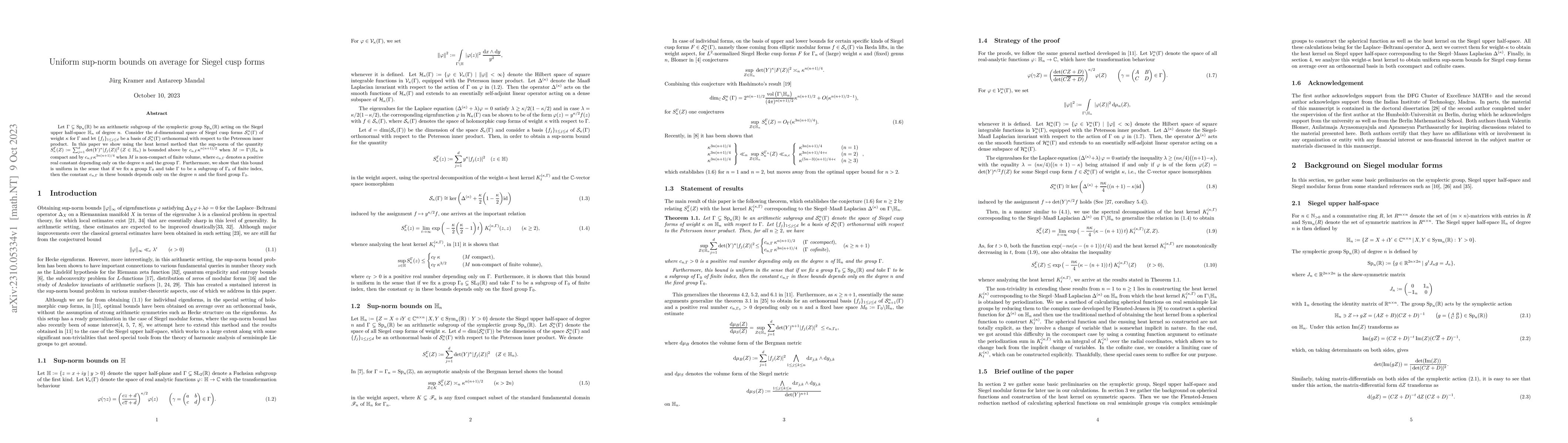 Thumbnail for Uniform sup-norm bounds on average for Siegel cusp forms