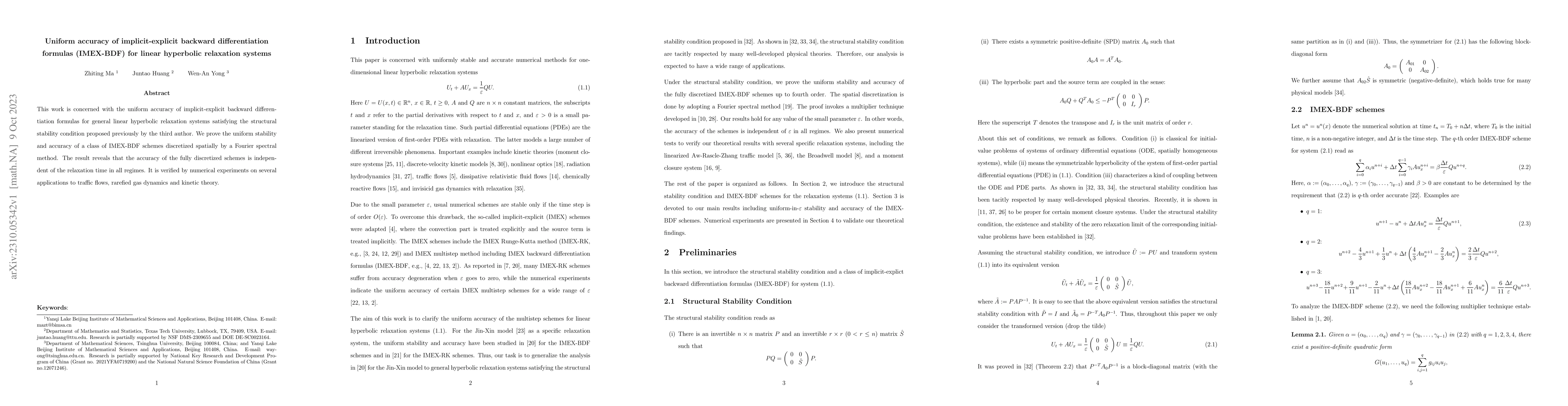 Thumbnail for Uniform accuracy of implicit-explicit backward differentiation formulas
  (IMEX-BDF) for linear hyperbolic relaxation systems