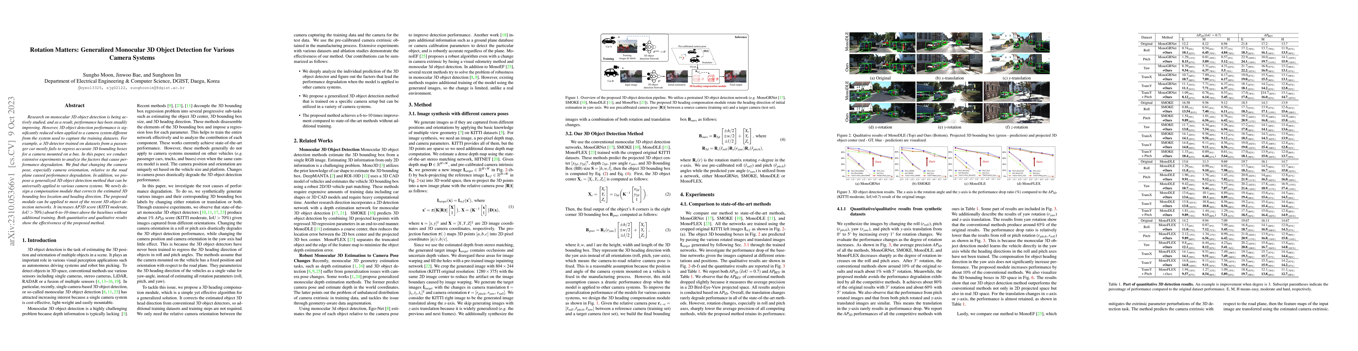 Thumbnail for Rotation Matters: Generalized Monocular 3D Object Detection for Various
  Camera Systems