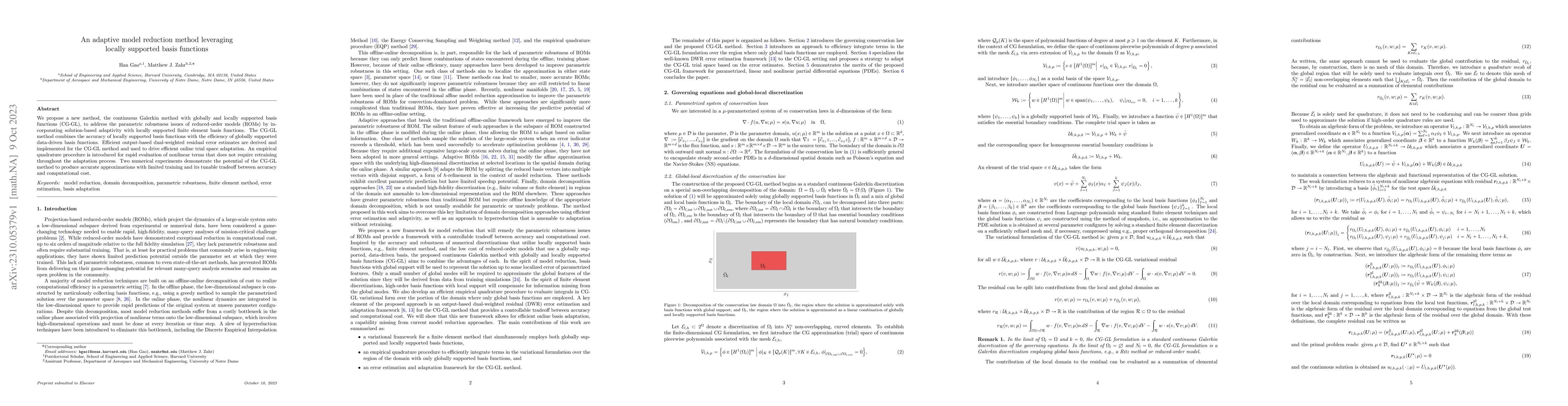 Thumbnail for An adaptive model reduction method leveraging locally supported basis
  functions