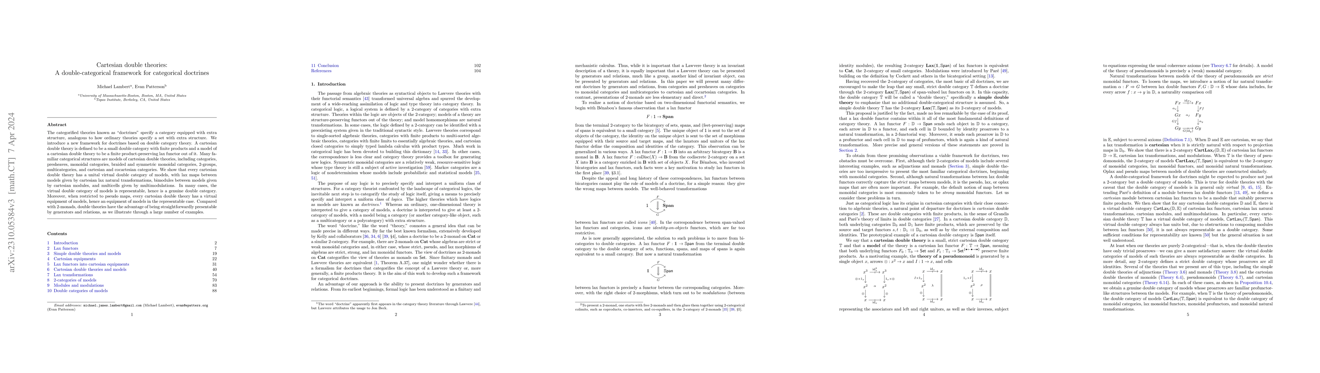 Thumbnail for Cartesian double theories: A double-categorical framework for
  categorical doctrines