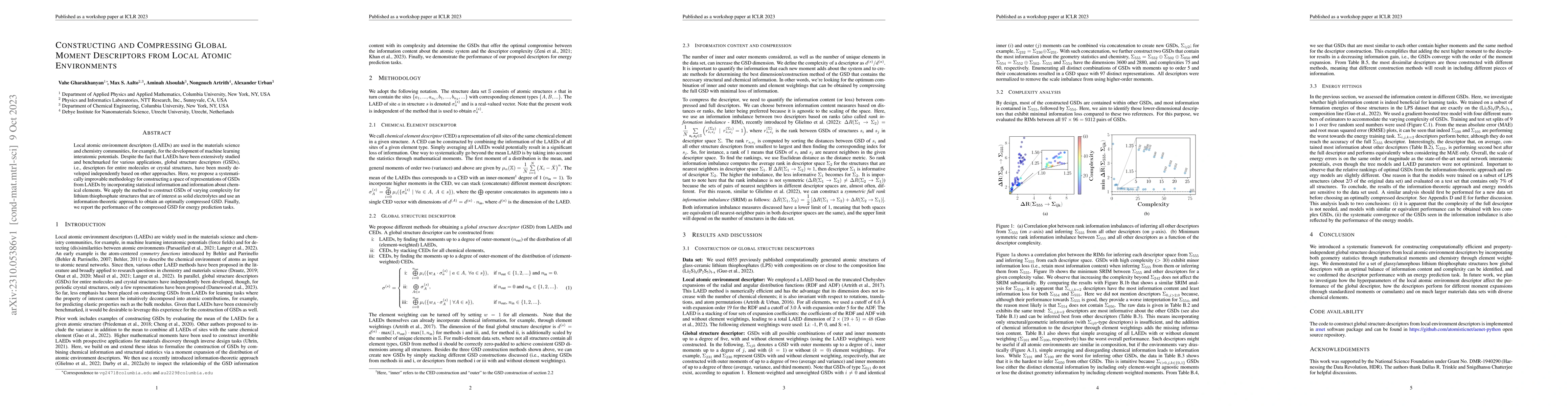 Thumbnail for Constructing and Compressing Global Moment Descriptors from Local Atomic
  Environments