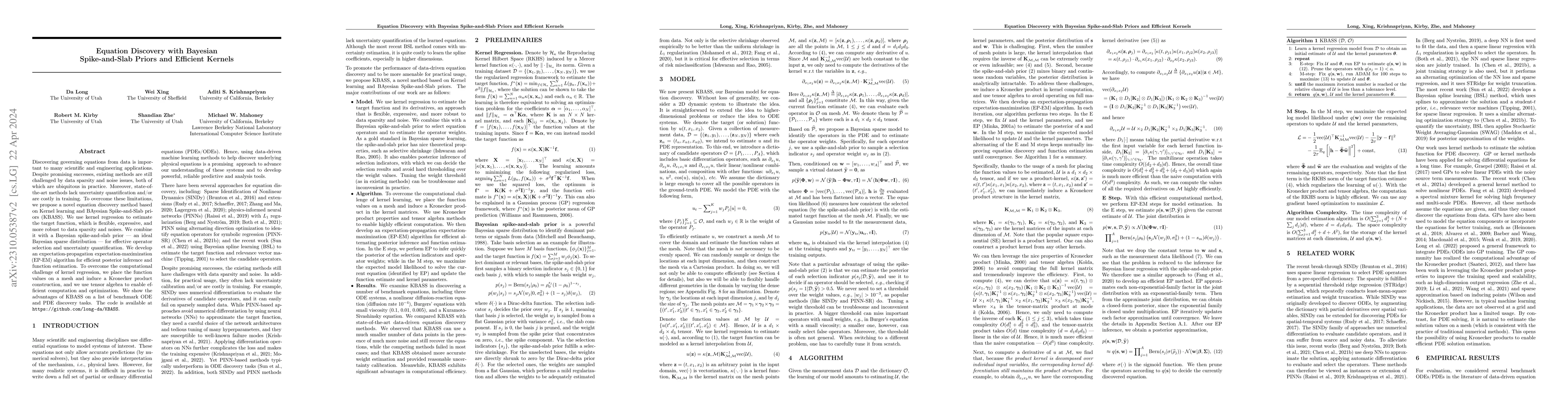 Thumbnail for Equation Discovery with Bayesian Spike-and-Slab Priors and Efficient
  Kernels