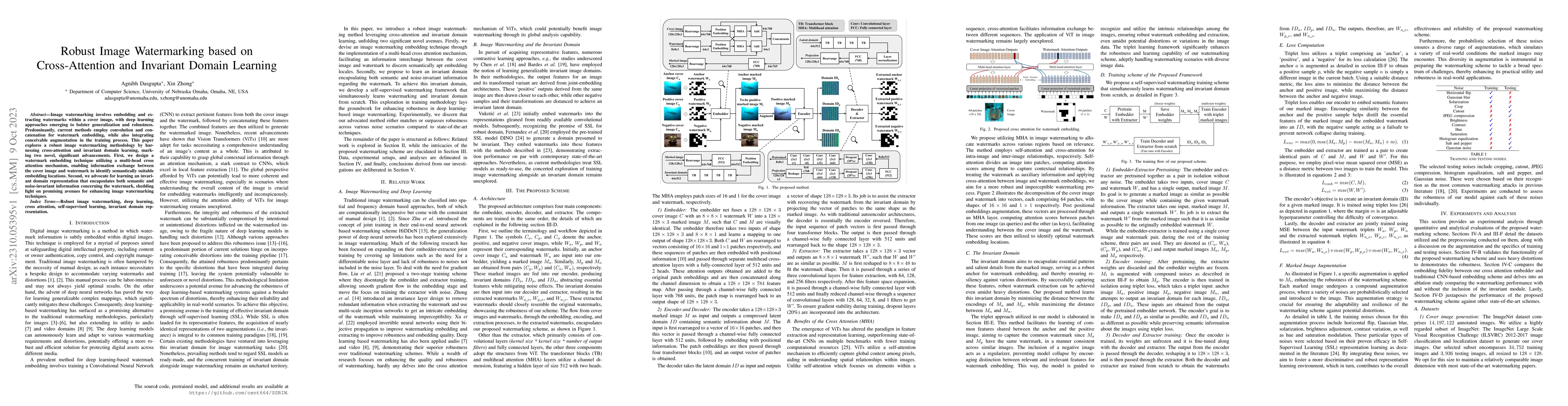 Thumbnail for Robust Image Watermarking based on Cross-Attention and Invariant Domain
  Learning