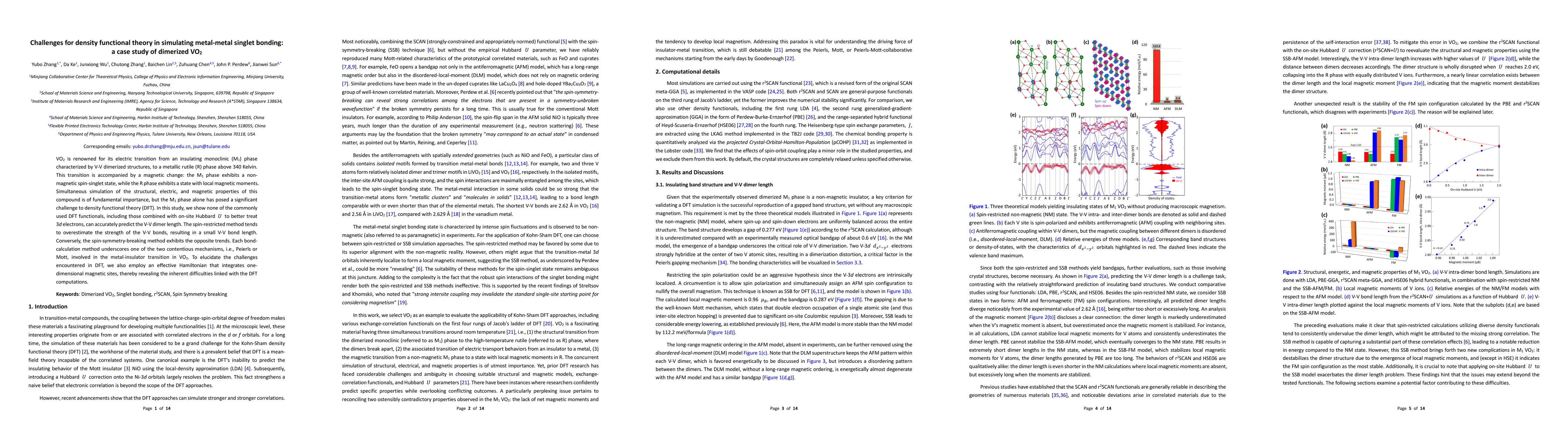 Thumbnail for Challenges for density functional theory in simulating metal-metal
  singlet bonding: a case study of dimerized VO2