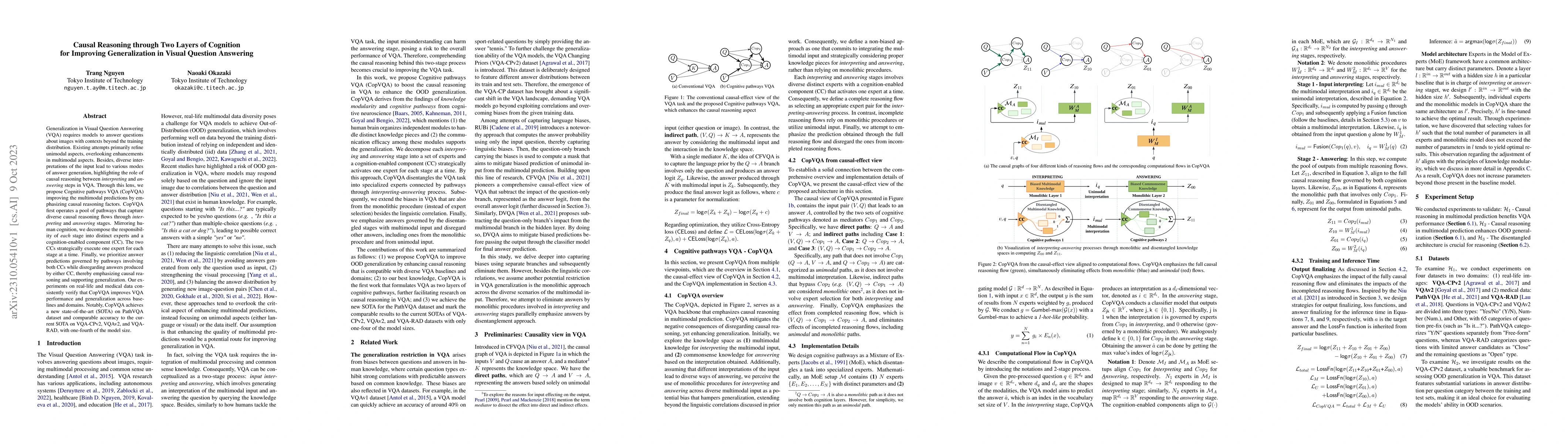 Thumbnail for Causal Reasoning through Two Layers of Cognition for Improving
  Generalization in Visual Question Answering