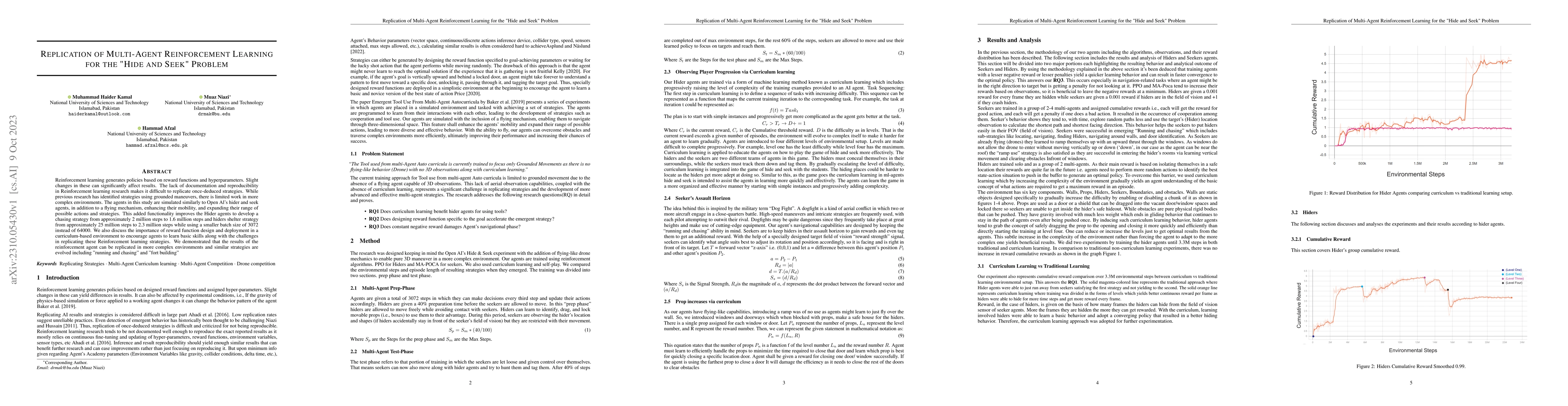 Thumbnail for Replication of Multi-agent Reinforcement Learning for the "Hide and
  Seek" Problem