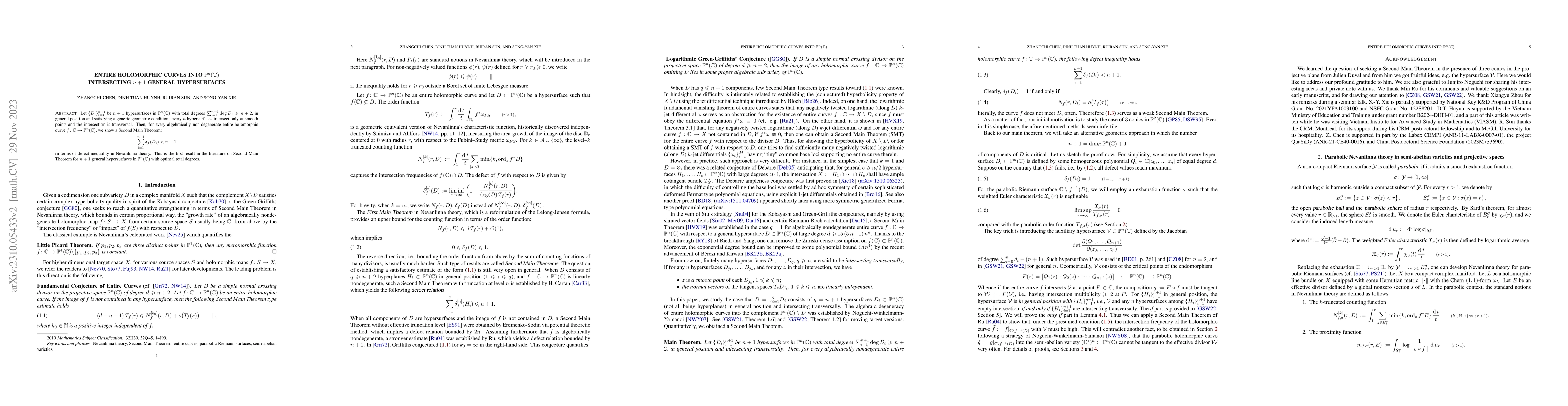 Thumbnail for Entire holomorphic curves into $\mathbb{P}^n(\mathbb{C})$ intersecting
  $n+1$ general hypersurfaces