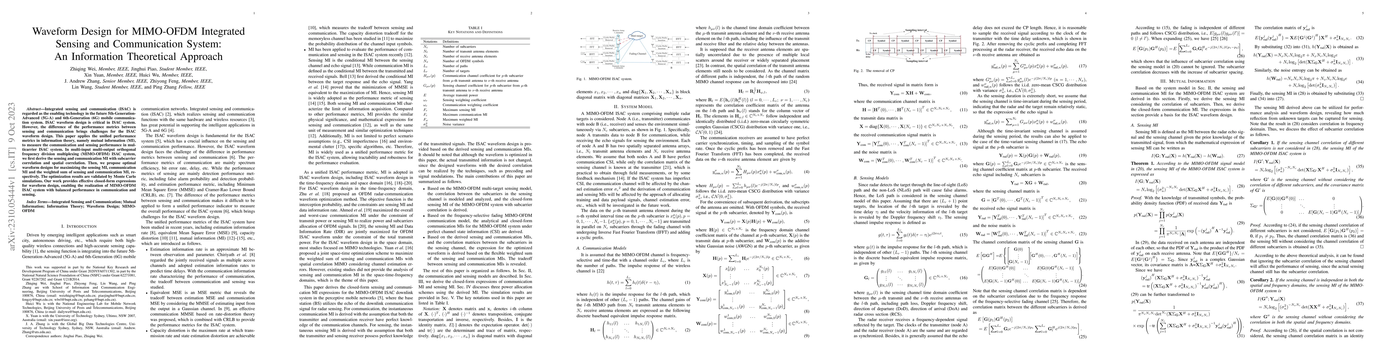 Thumbnail for Waveform Design for MIMO-OFDM Integrated Sensing and Communication
  System: An Information Theoretical Approach