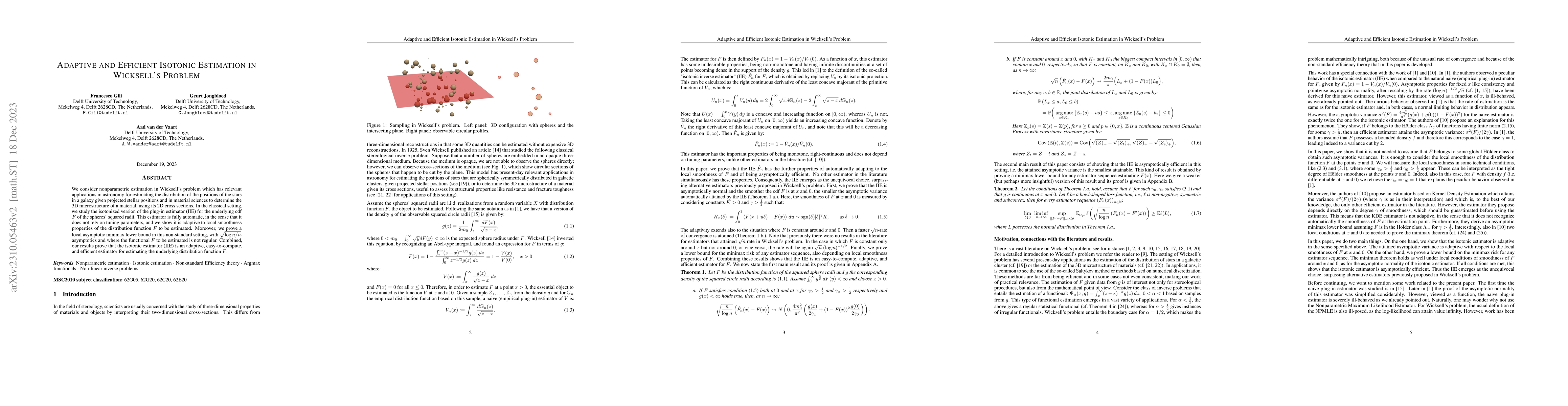 Thumbnail for Adaptive and Efficient Isotonic Estimation in Wicksell's Problem