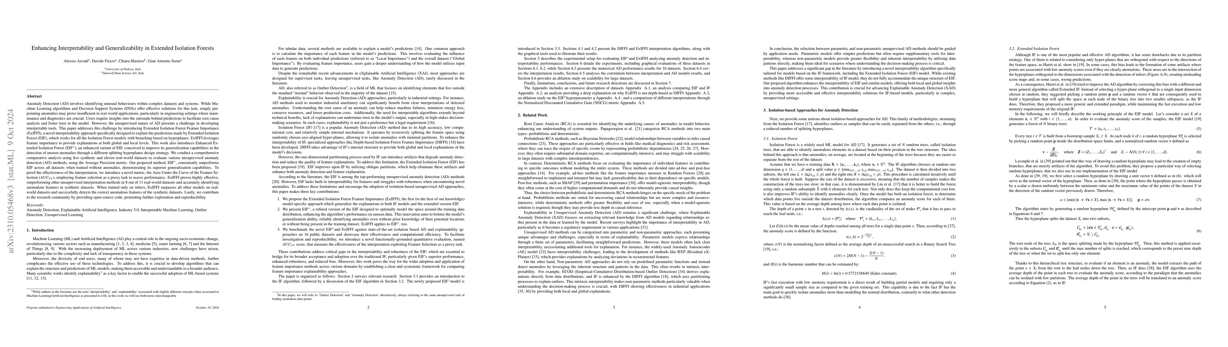 Thumbnail for ExIFFI and EIF+: Interpretability and Enhanced Generalizability to
  Extend the Extended Isolation Forest