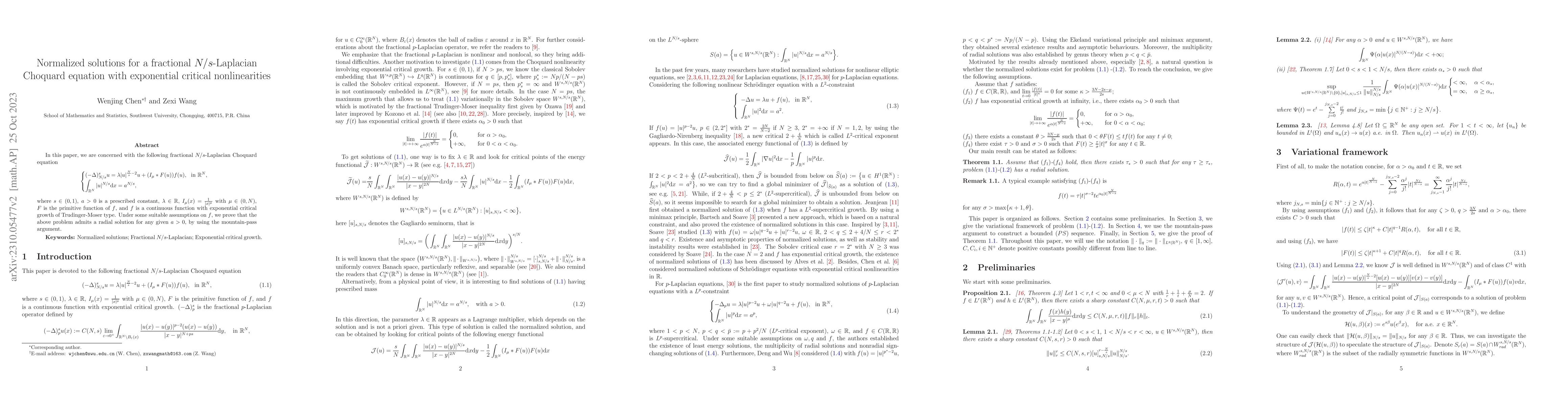 Thumbnail for Normalized solutions for a fractional $N/s$-Laplacian Choquard equation
  with exponential critical nonlinearities
