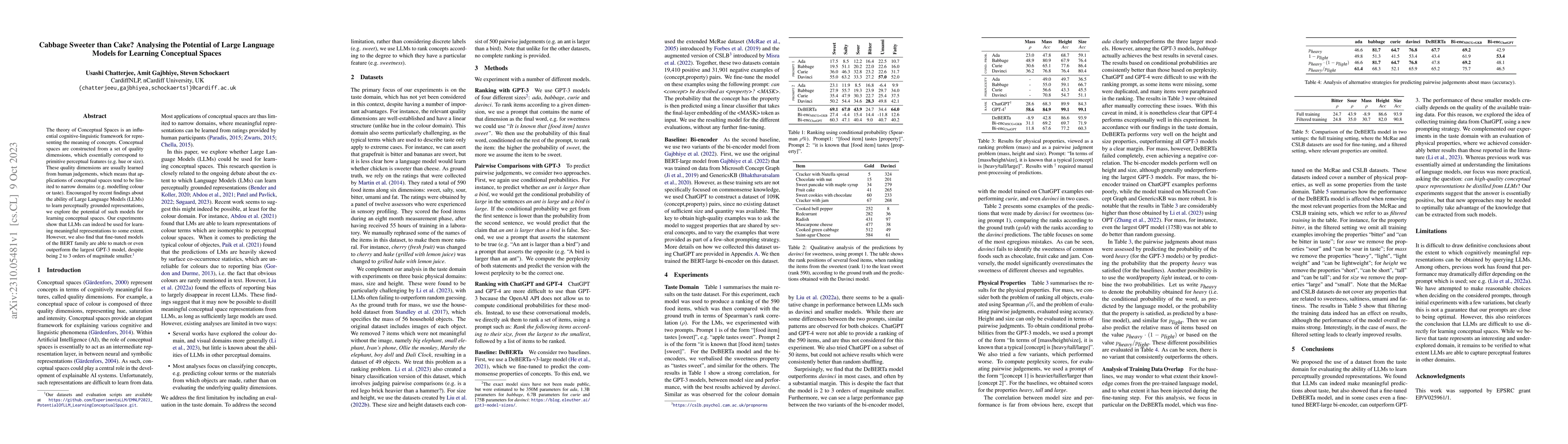 Thumbnail for Cabbage Sweeter than Cake? Analysing the Potential of Large Language
  Models for Learning Conceptual Spaces