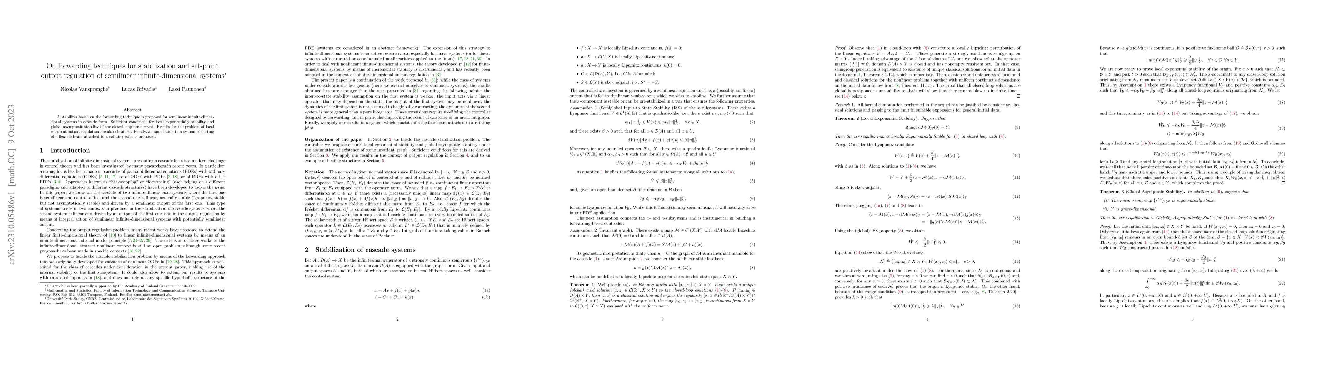 Thumbnail for On forwarding techniques for stabilization and set-point output
  regulation of semilinear infinite-dimensional systems