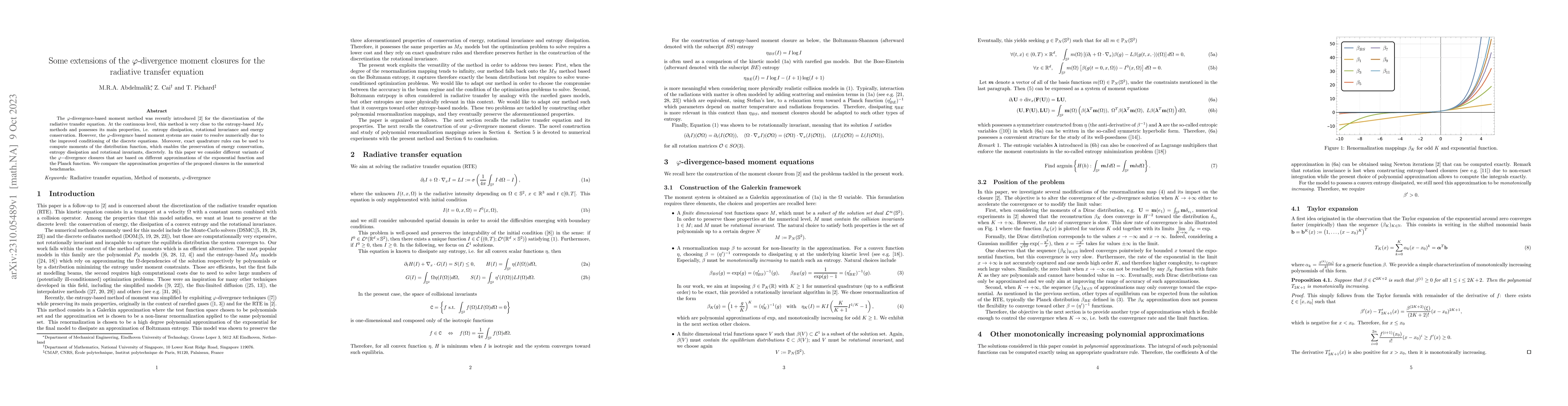 Thumbnail for Some extensions of the $\phi$-divergence moment closures for the
  radiative transfer equation