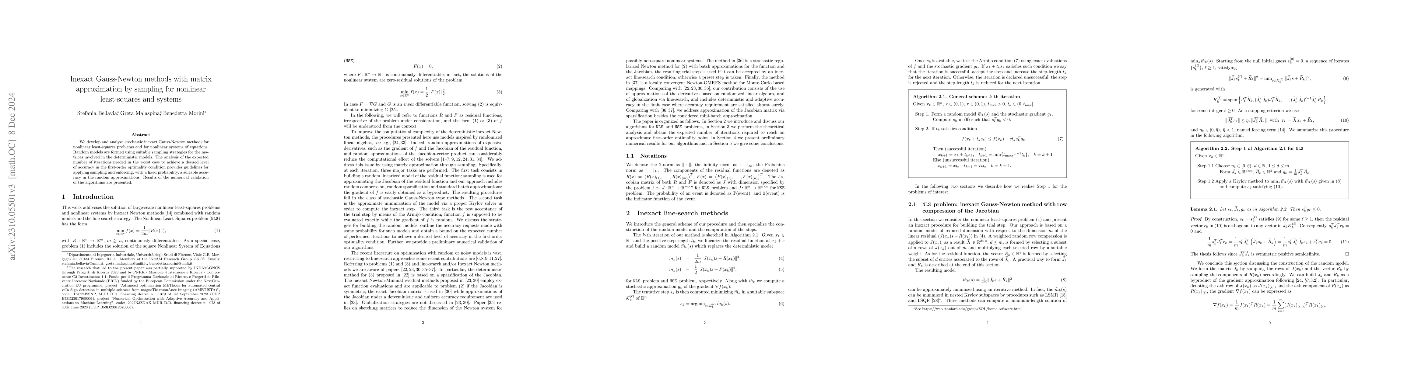 Thumbnail for Inexact Newton methods with matrix approximation by sampling for
  nonlinear least-squares and systems