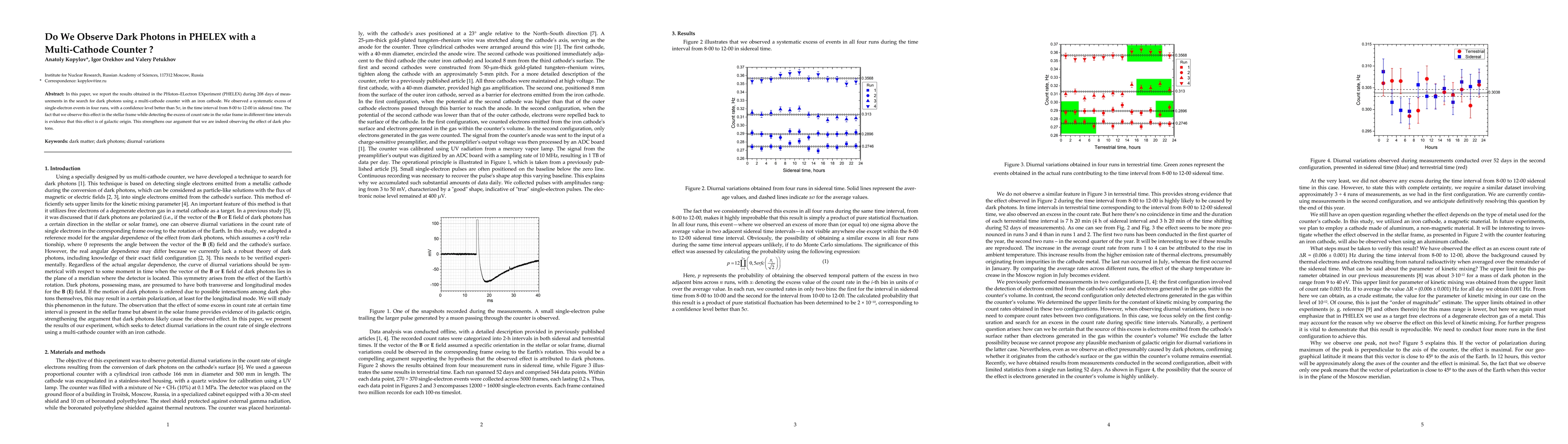 Thumbnail for Do We Observe Dark Photons in PHELEX with a Multi-Cathode Counter?