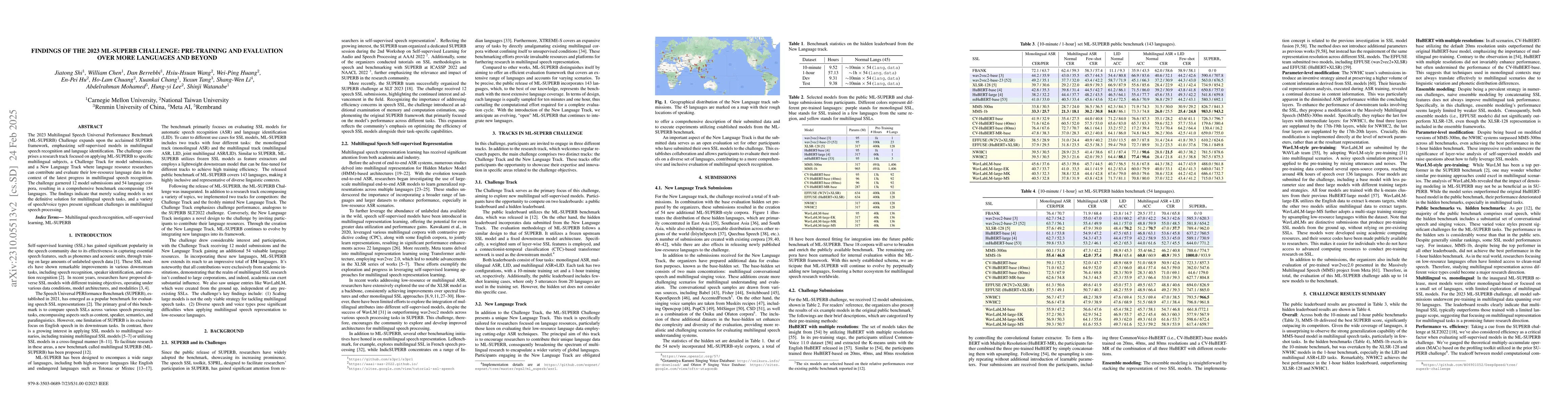 Thumbnail for Findings of the 2023 ML-SUPERB Challenge: Pre-Training and Evaluation
  over More Languages and Beyond