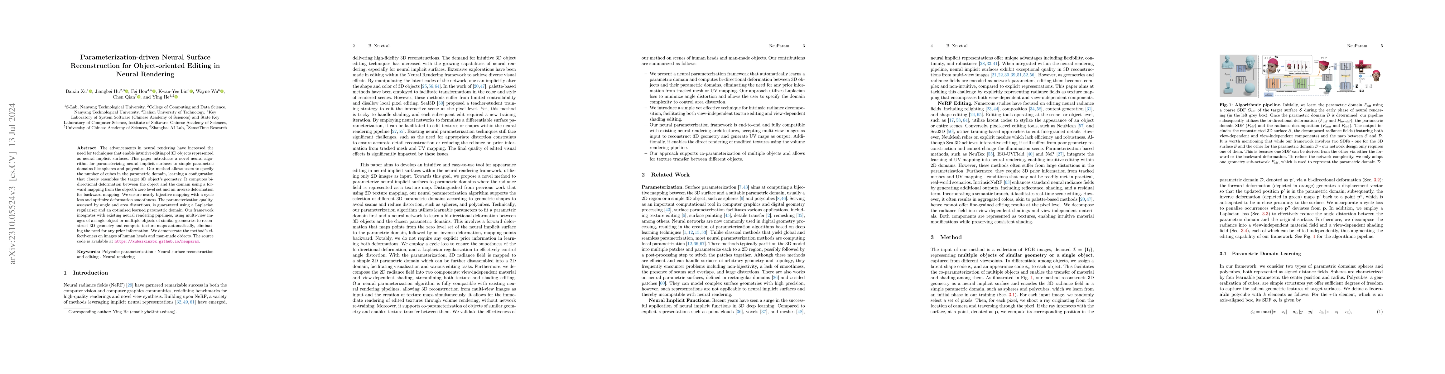 Thumbnail for Parameterization-driven Neural Surface Reconstruction for
  Object-oriented Editing in Neural Rendering