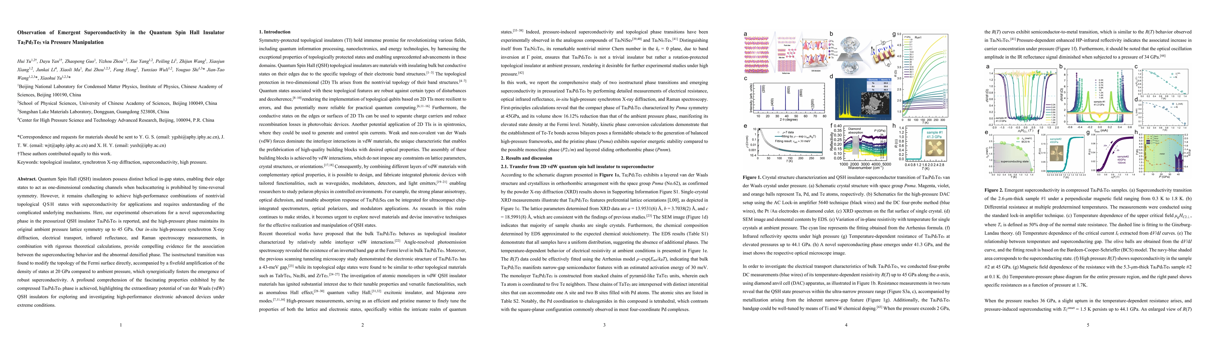 Thumbnail for Observation of Emergent Superconductivity in the Quantum Spin Hall
  Insulator Ta2Pd3Te5 via Pressure Manipulation