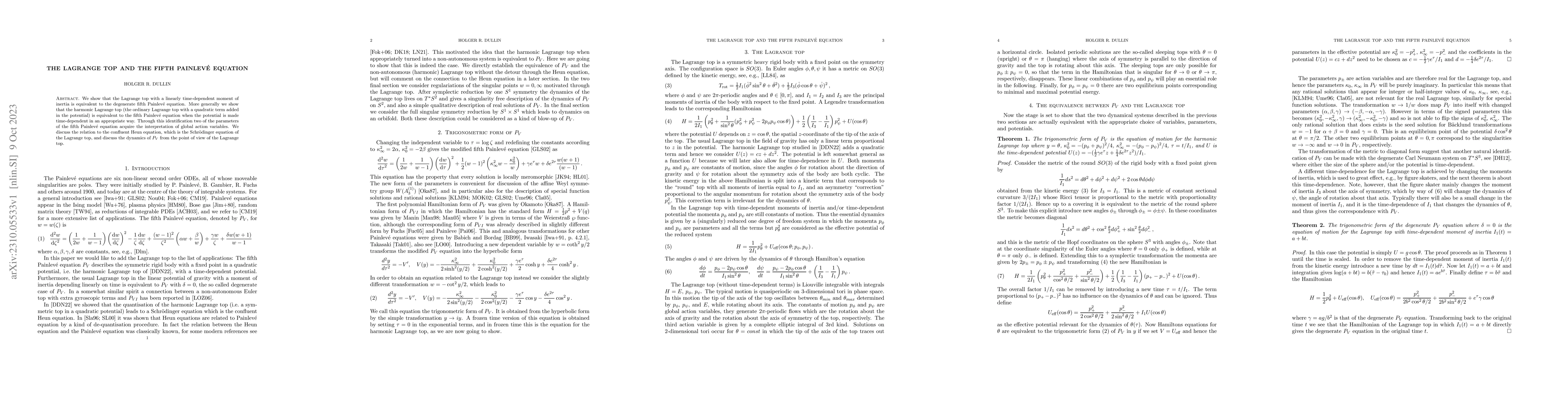 Thumbnail for The Lagrange top and the fifth Painlev\'e equation