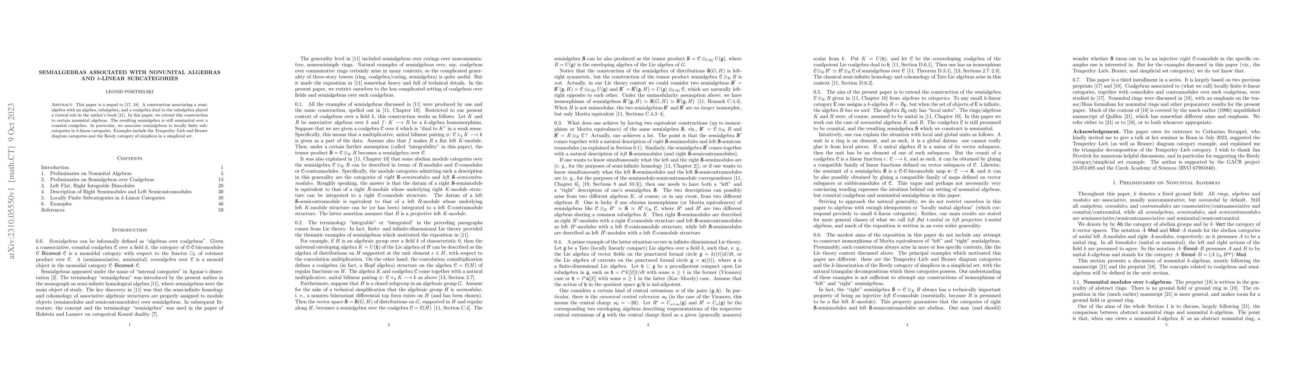 Thumbnail for Semialgebras associated with nonunital algebras and $k$-linear
  subcategories