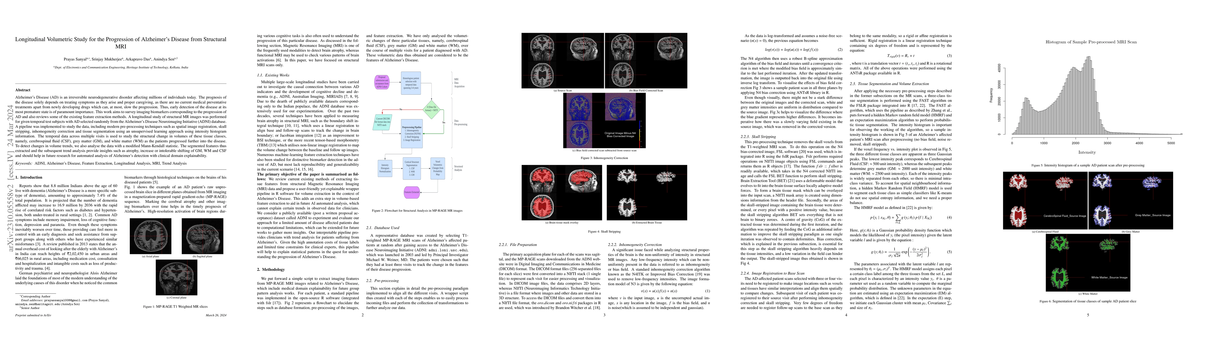 Thumbnail for Longitudinal Volumetric Study for the Progression of Alzheimer's Disease
  from Structural MRI