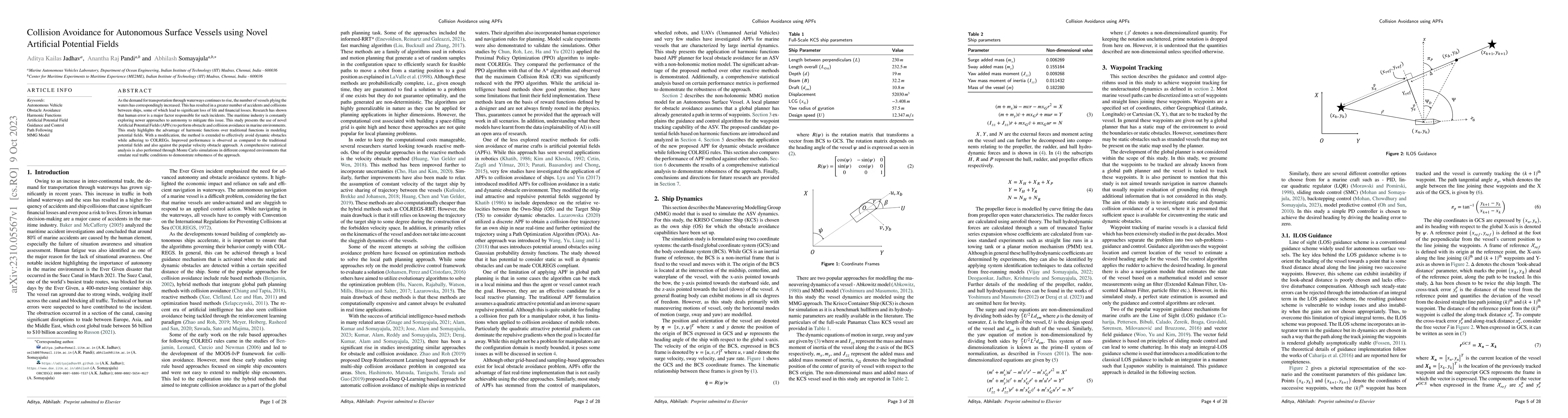 Thumbnail for Collision Avoidance for Autonomous Surface Vessels using Novel
  Artificial Potential Fields