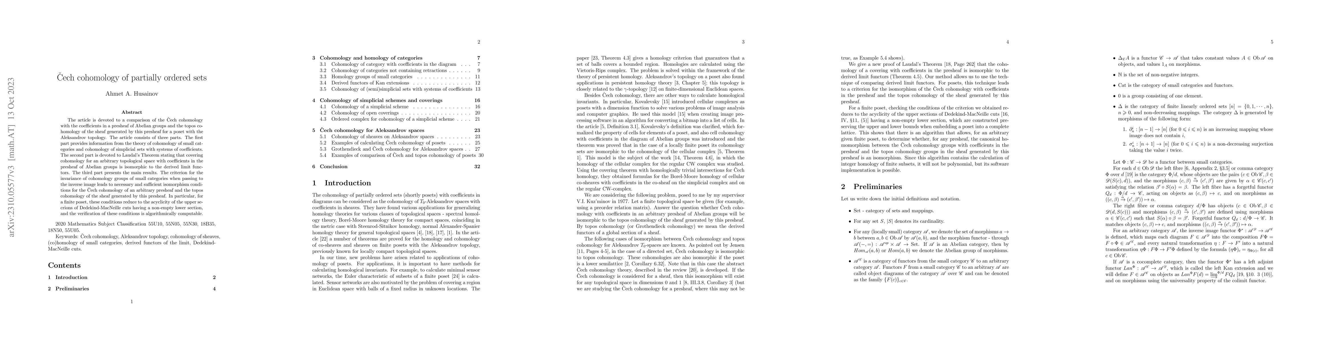 Thumbnail for Cech cohomology of partially ordered sets