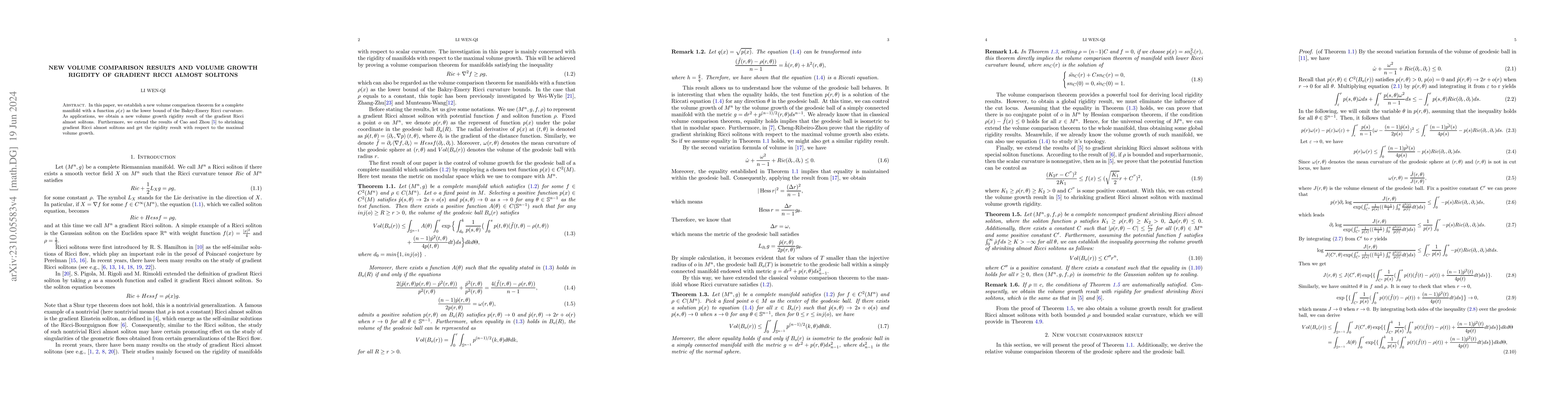 Thumbnail for New Volume Comparison Results and Volume Growth Rigidity of Gradient
  Ricci Almost Solitons