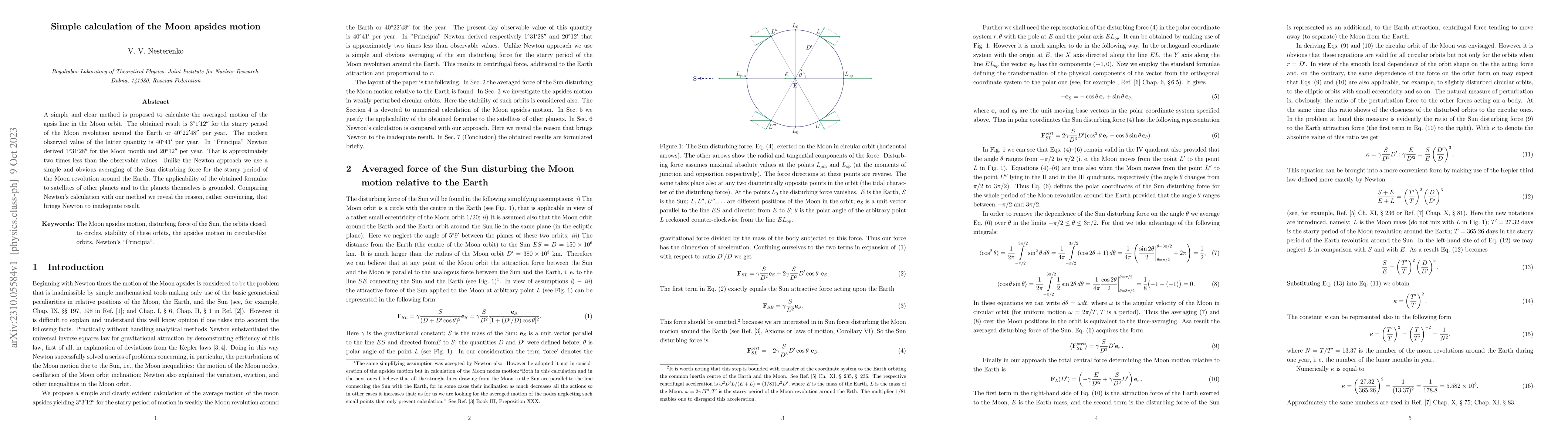 Thumbnail for Simple calculation of the Moon apsides motion