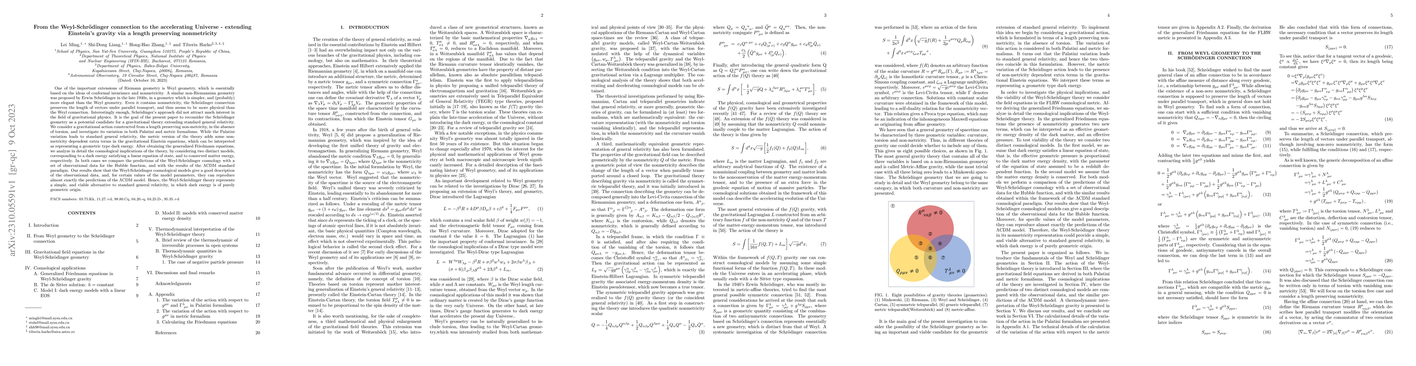 Thumbnail for From the Weyl-Schr\"{o}dinger connection to the accelerating Universe --
  extending Einstein's gravity via a length preserving nonmetricity