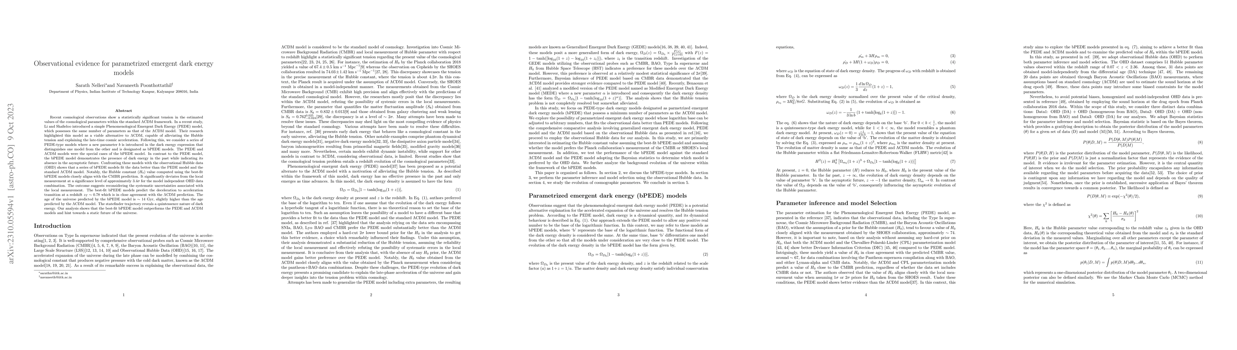 Thumbnail for Observational evidence for parametrized emergent dark energy models