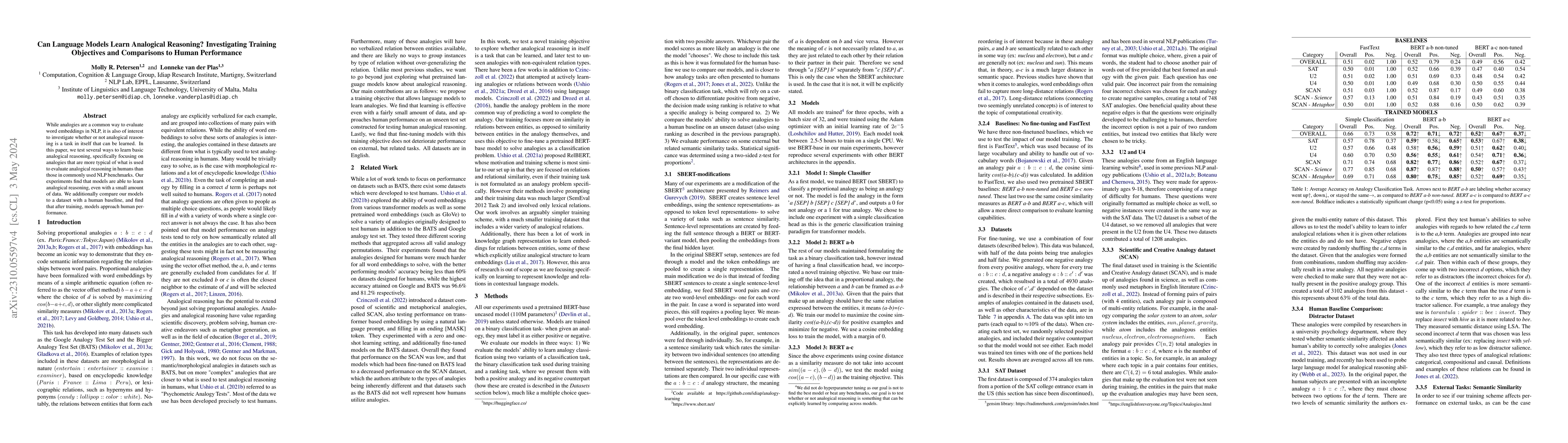 Thumbnail for Can language models learn analogical reasoning? Investigating training
  objectives and comparisons to human performance