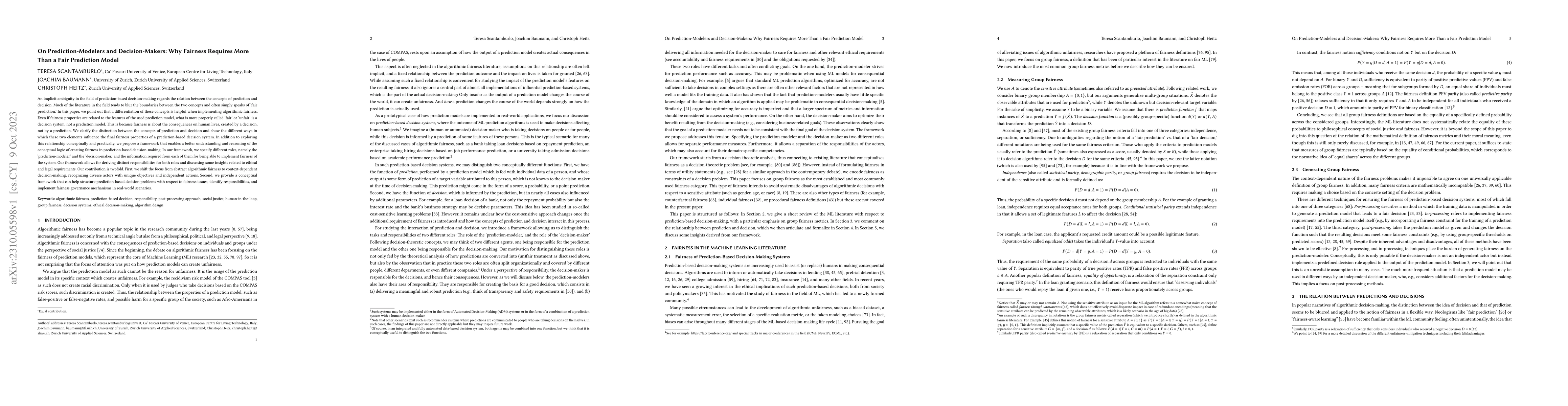 Thumbnail for On Prediction-Modelers and Decision-Makers: Why Fairness Requires More
  Than a Fair Prediction Model