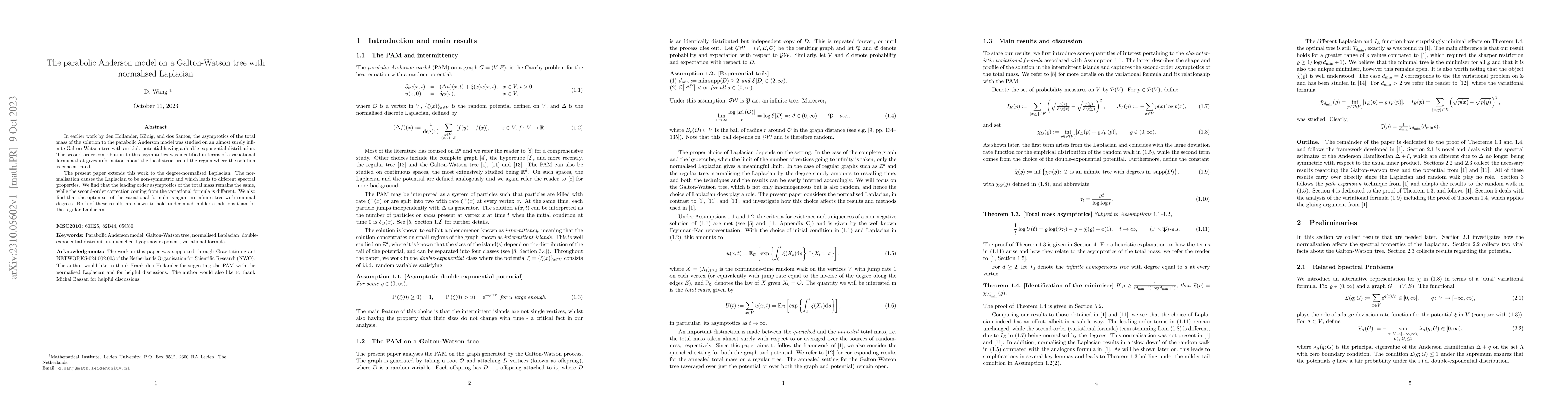 Thumbnail for The parabolic Anderson model on a Galton-Watson tree with normalised
  Laplacian