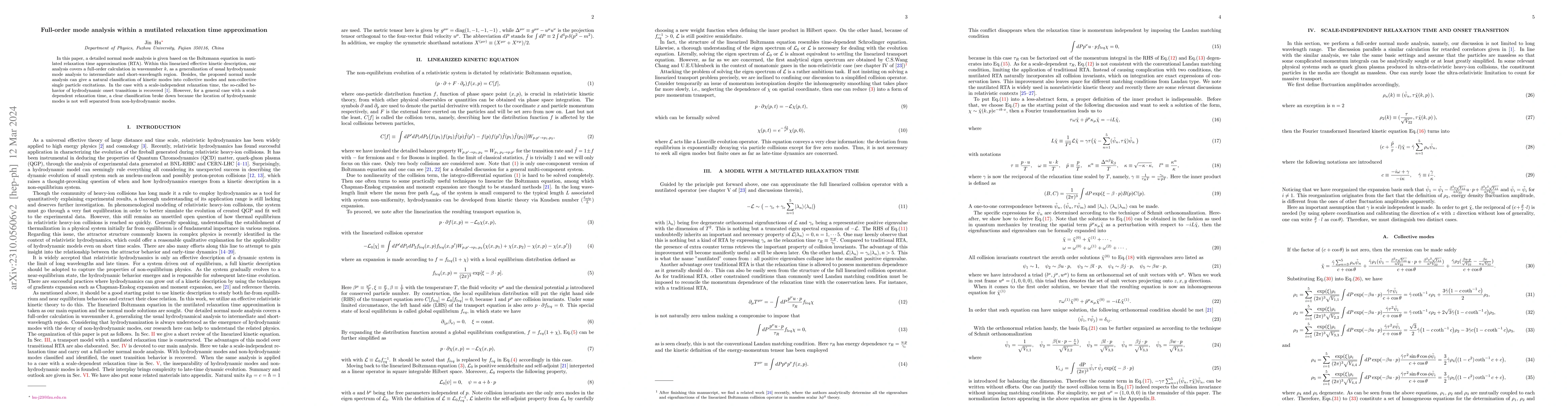 Thumbnail for Full-order mode analysis within a mutilated relaxation time
  approximation