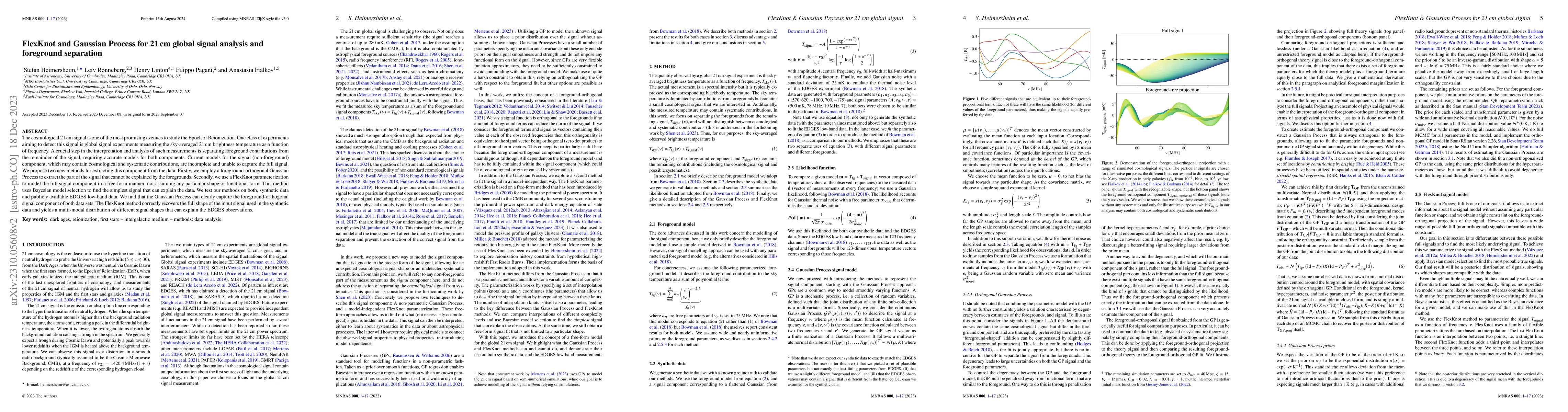 Thumbnail for FlexKnot and Gaussian Process for 21 cm global signal analysis and
  foreground separation