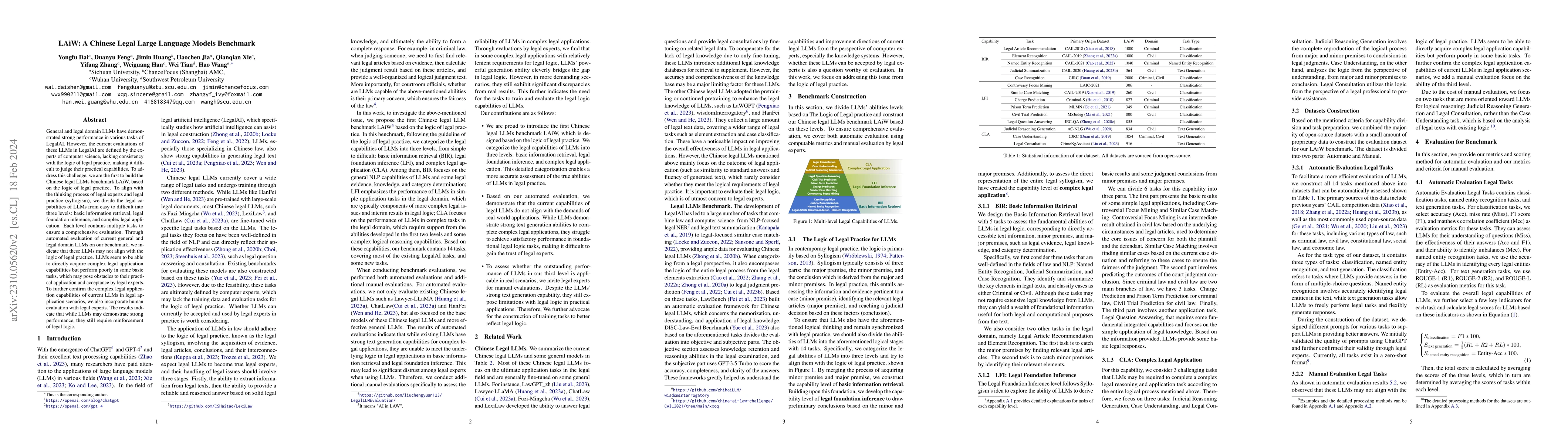 Thumbnail for LAiW: A Chinese Legal Large Language Models Benchmark