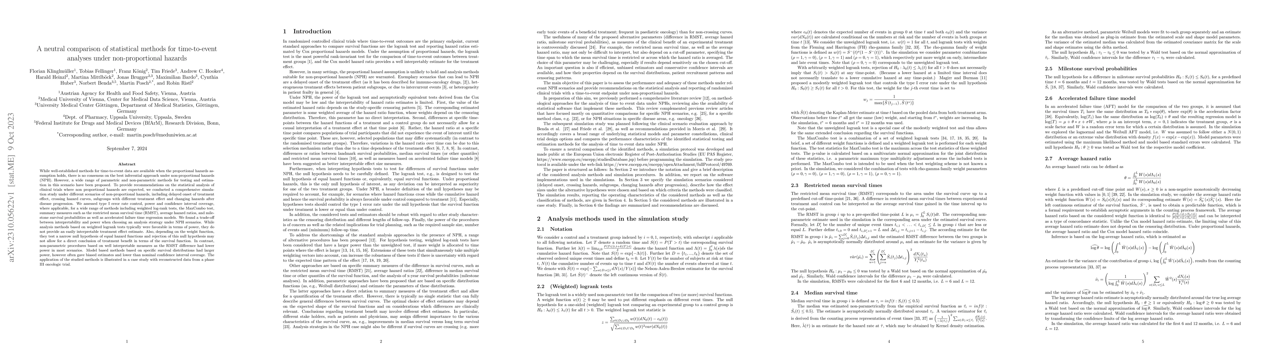 Thumbnail for A neutral comparison of statistical methods for time-to-event analyses
  under non-proportional hazards