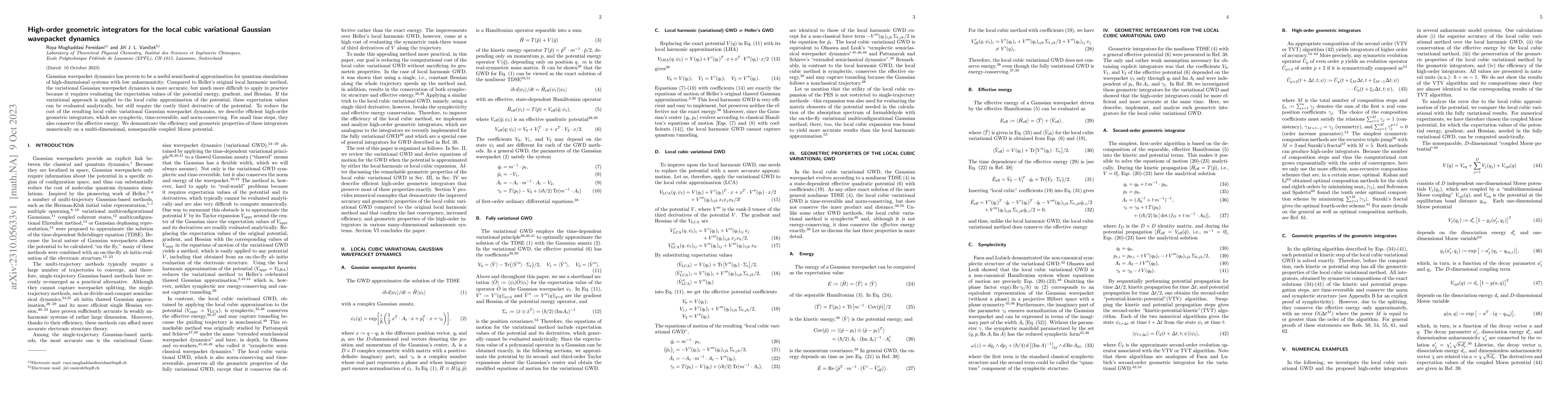 Thumbnail for High-order geometric integrators for the local cubic variational
  Gaussian wavepacket dynamics