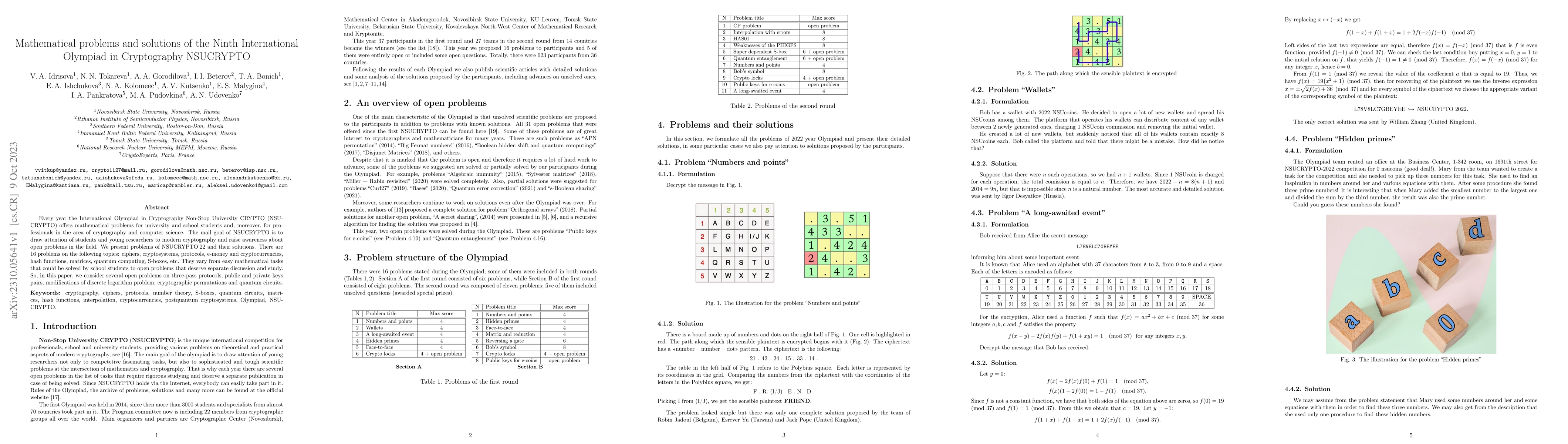 Thumbnail for Mathematical problems and solutions of the Ninth International Olympiad
  in Cryptography NSUCRYPTO