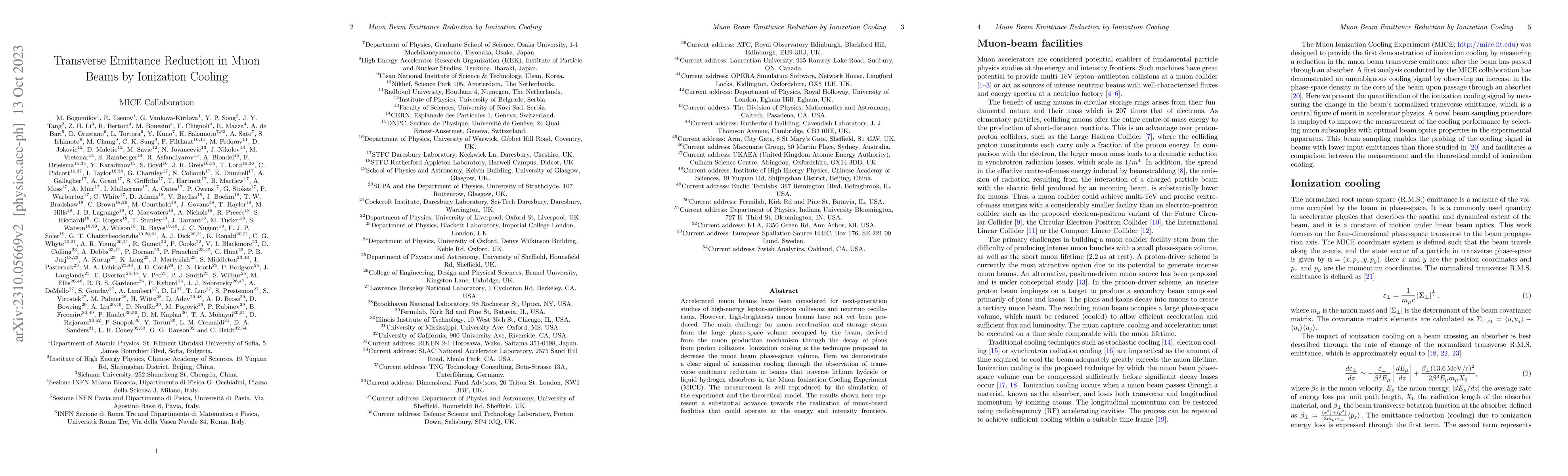 Thumbnail for Transverse Emittance Reduction in Muon Beams by Ionization Cooling