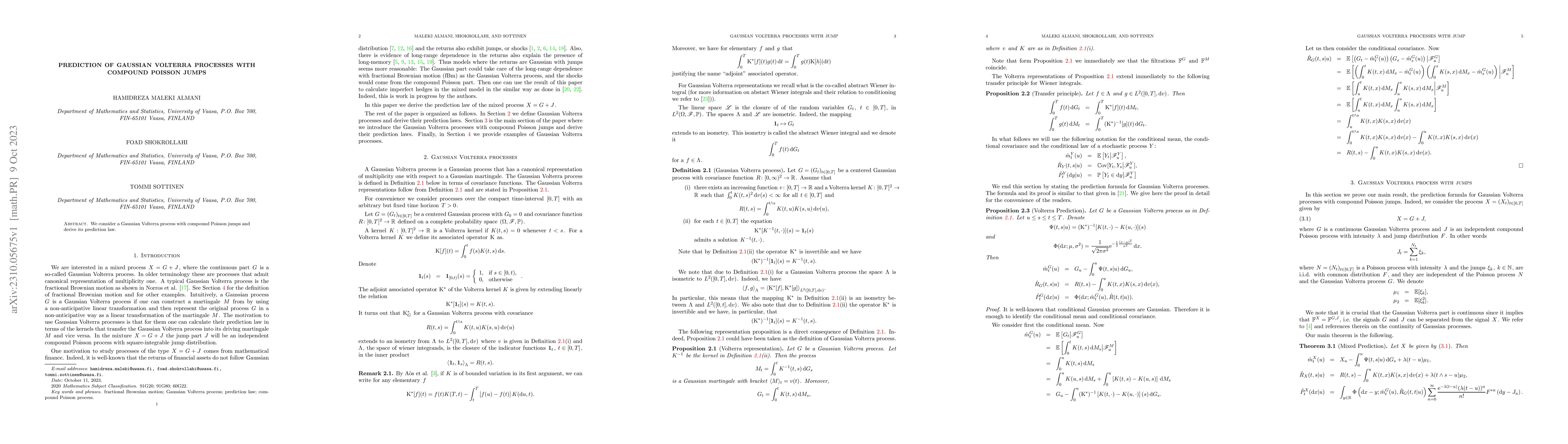 Thumbnail for Prediction of Gaussian Volterra Processes with Compound Poisson Jumps